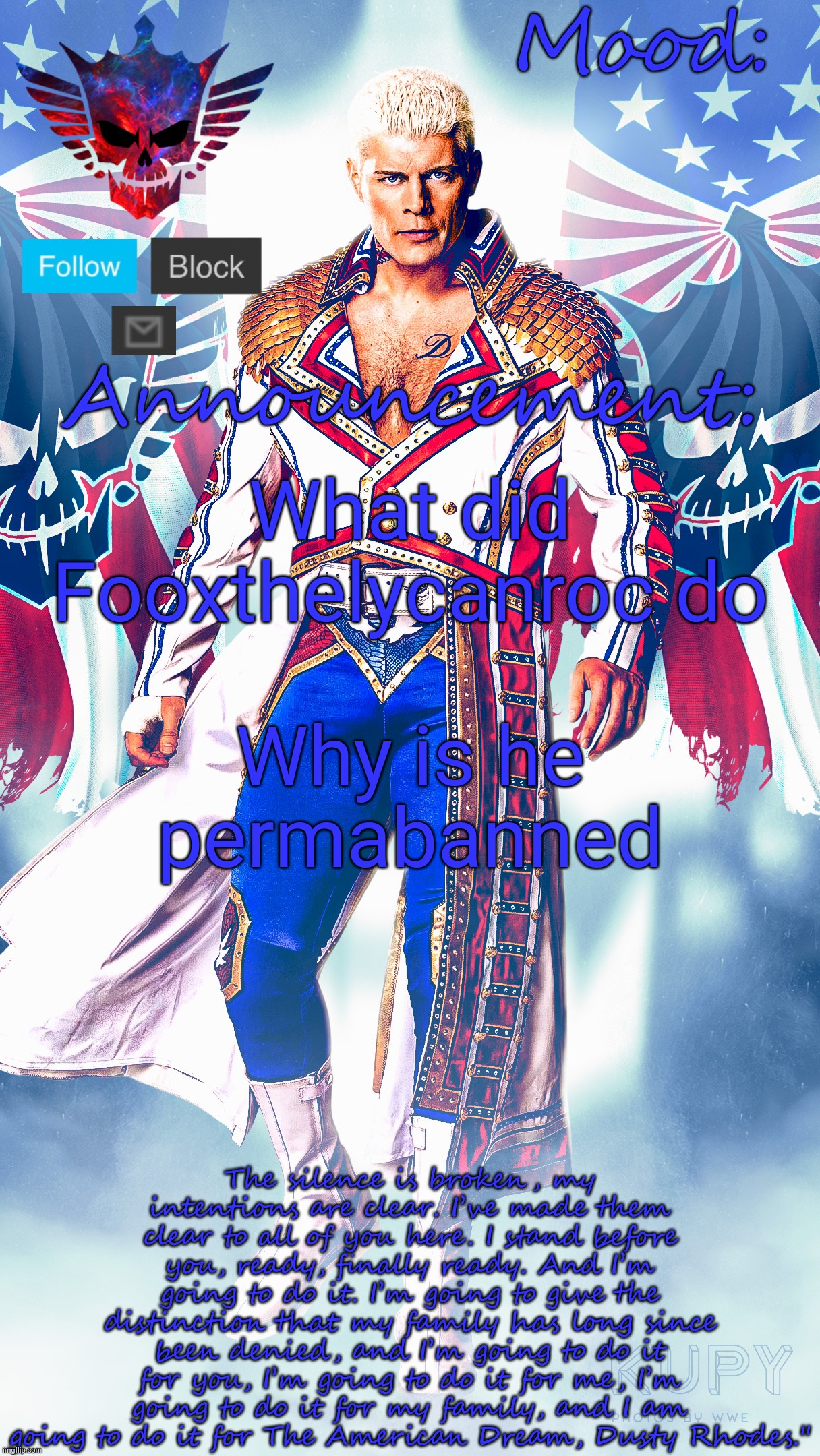 The American Nightmare | What did Fooxthelycanroc do; Why is he permabanned | image tagged in the american nightmare | made w/ Imgflip meme maker