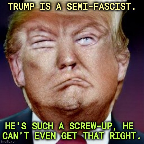 A lifelong FAIL! | TRUMP IS A SEMI-FASCIST. HE'S SUCH A SCREW-UP, HE 
CAN'T EVEN GET THAT RIGHT. | image tagged in trump,fascist,screwed up,fail,failure | made w/ Imgflip meme maker