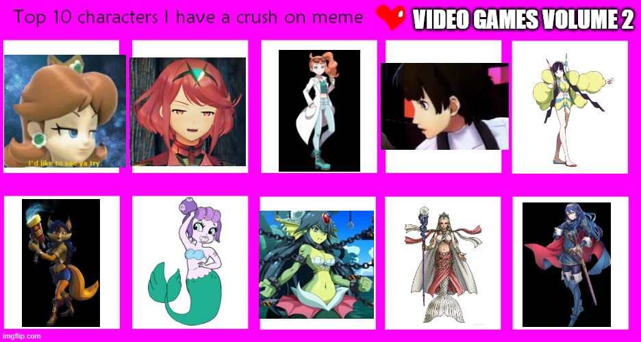 top 10 video game crushes volume 2 | VIDEO GAMES VOLUME 2 | image tagged in top 10 characters i have a crush on | made w/ Imgflip meme maker