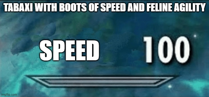 I am SPEED | TABAXI WITH BOOTS OF SPEED AND FELINE AGILITY; SPEED | image tagged in skyrim skill meme | made w/ Imgflip meme maker