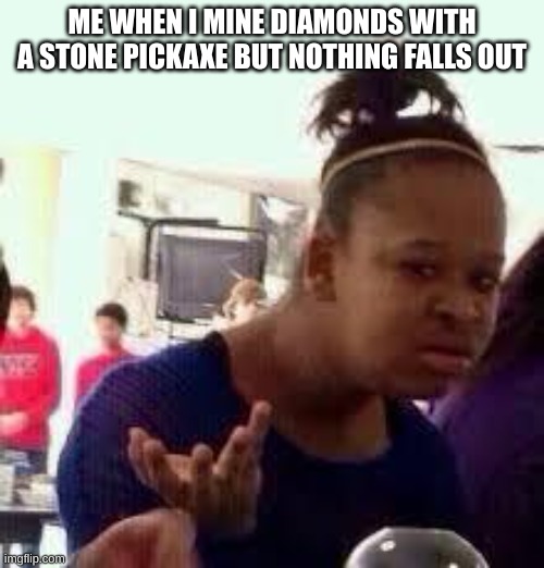 lollllllllll | ME WHEN I MINE DIAMONDS WITH A STONE PICKAXE BUT NOTHING FALLS OUT | image tagged in bruh | made w/ Imgflip meme maker