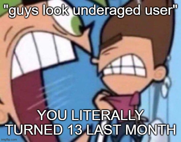 Goofballs. | "guys look underaged user"; YOU LITERALLY TURNED 13 LAST MONTH | made w/ Imgflip meme maker