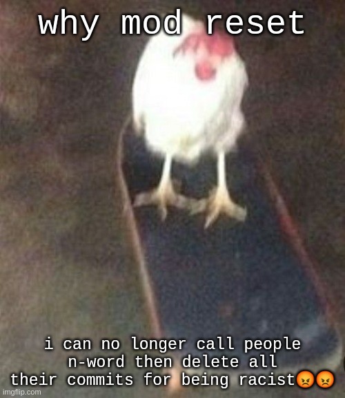 Dog on skateboard | why mod reset; i can no longer call people n-word then delete all their commits for being racist😡😡 | image tagged in dog on skateboard | made w/ Imgflip meme maker