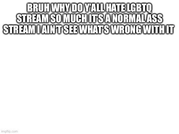 honestly i’m confused (Noct: Because it’s based) | BRUH WHY DO Y’ALL HATE LGBTQ STREAM SO MUCH IT’S A NORMAL ASS STREAM I AIN’T SEE WHAT’S WRONG WITH IT | made w/ Imgflip meme maker