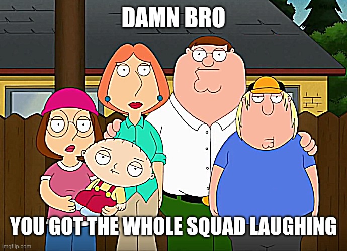 POV: Unfunny jokes | DAMN BRO; YOU GOT THE WHOLE SQUAD LAUGHING | image tagged in damn bro | made w/ Imgflip meme maker