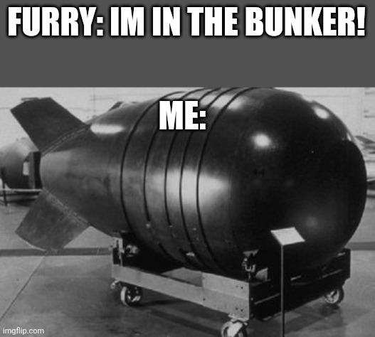 Nuclear Bomb | FURRY: IM IN THE BUNKER! ME: | image tagged in nuclear bomb | made w/ Imgflip meme maker