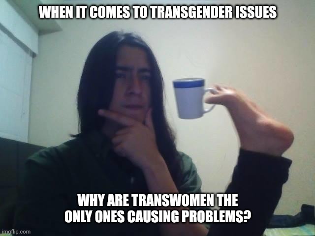 There's no uproar when a transman isn't allowed into male sports | WHEN IT COMES TO TRANSGENDER ISSUES; WHY ARE TRANSWOMEN THE ONLY ONES CAUSING PROBLEMS? | image tagged in hmmmm,memes,politics | made w/ Imgflip meme maker