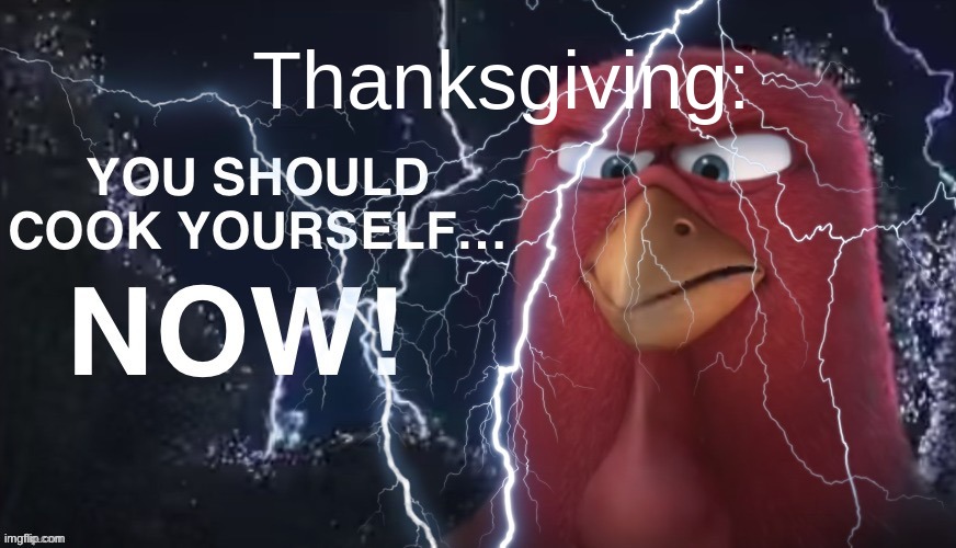 Funny not detected | Thanksgiving: | image tagged in you should cook yourself now | made w/ Imgflip meme maker