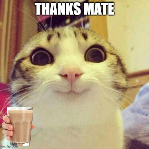 Smiling Cat Meme | THANKS MATE | image tagged in memes,smiling cat | made w/ Imgflip meme maker
