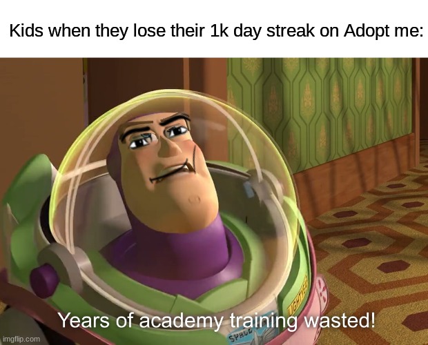 rip | Kids when they lose their 1k day streak on Adopt me: | image tagged in years of academy training wasted,adopt me,roblox,memes,funny | made w/ Imgflip meme maker