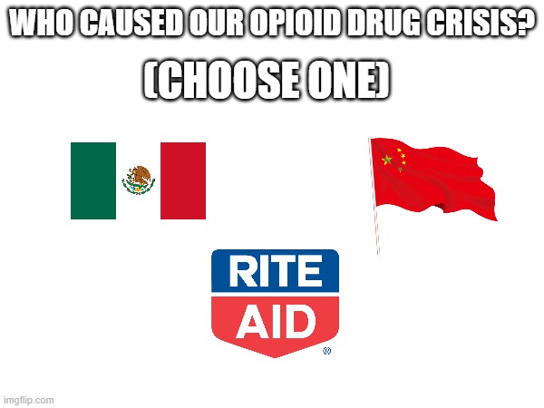 (CHOOSE ONE); WHO CAUSED OUR OPIOID DRUG CRISIS? | image tagged in memes | made w/ Imgflip meme maker