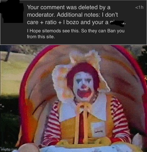 Mod Abuser Detected | image tagged in ronald mcdonald in a stroller,memes,imgflip,msmg,mod,abuse | made w/ Imgflip meme maker