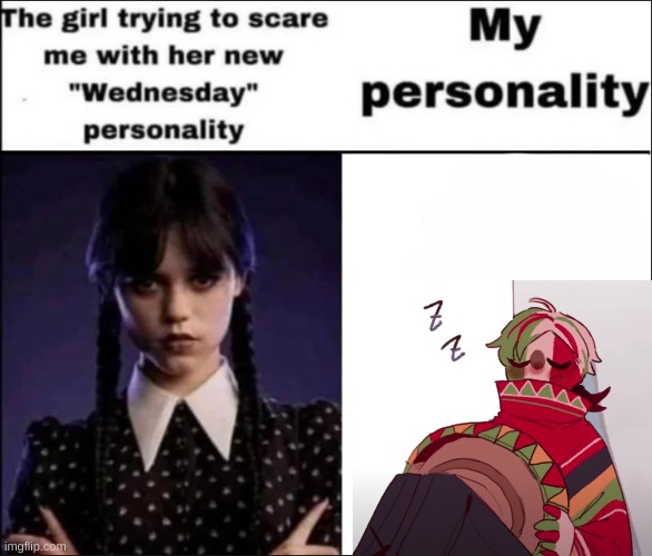 i dont really get scared by wednesday | image tagged in the girl trying to scare me with her new wednesday personality | made w/ Imgflip meme maker