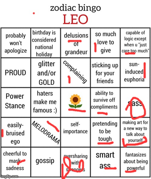 Leo bingo | image tagged in leo bingo | made w/ Imgflip meme maker