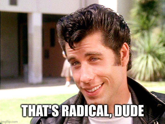John Travolta Grease | THAT'S RADICAL, DUDE | image tagged in john travolta grease | made w/ Imgflip meme maker