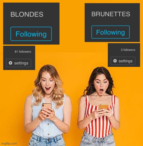 Social experiment: BLONDES vs. BRUNETTES edition | image tagged in blonde vs brunette | made w/ Imgflip meme maker