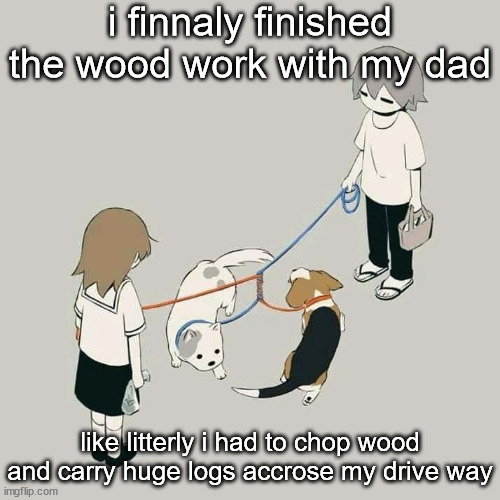 Avogado6 | i finnaly finished the wood work with my dad; like litterly i had to chop wood and carry huge logs accrose my drive way | image tagged in avogado6 | made w/ Imgflip meme maker