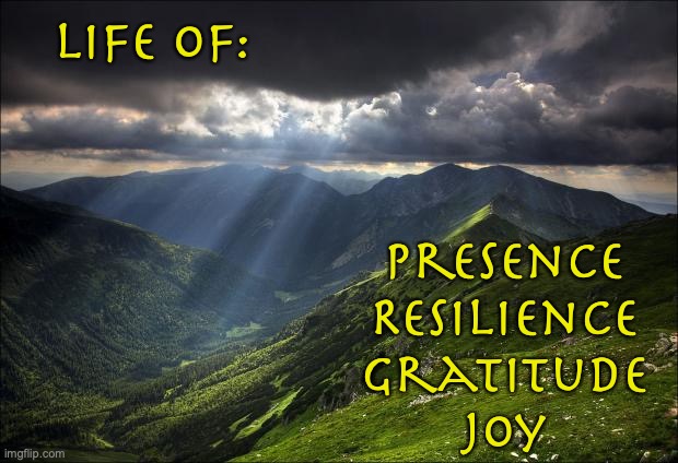 life of presence | Life of:; Presence

Resilience

Gratitude

Joy | image tagged in nature | made w/ Imgflip meme maker