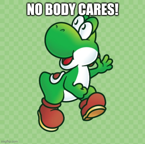 Green Yoshi | NO BODY CARES! | image tagged in green yoshi | made w/ Imgflip meme maker