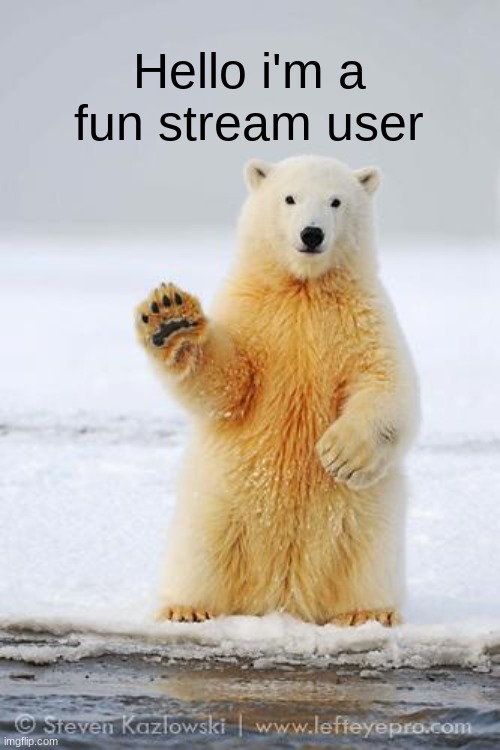 and msmg is the most unfunniest shit | Hello i'm a fun stream user | image tagged in hello polar bear | made w/ Imgflip meme maker