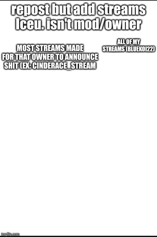 ALL OF MY STREAMS (BLUEKOI22) | made w/ Imgflip meme maker