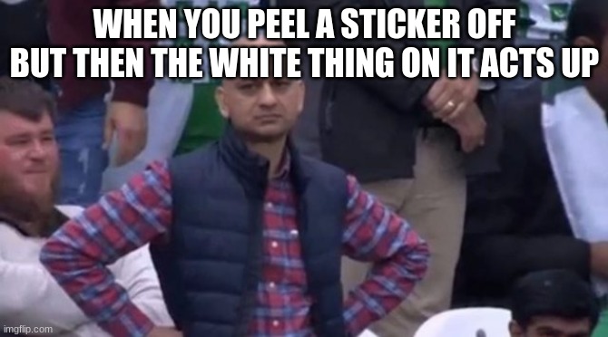 soo true | WHEN YOU PEEL A STICKER OFF BUT THEN THE WHITE THING ON IT ACTS UP | image tagged in muhammad sarim akhtar,meme,fun,funny | made w/ Imgflip meme maker