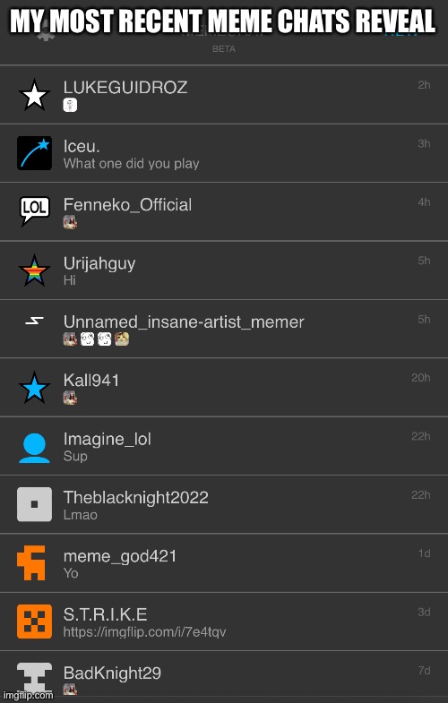 MY MOST RECENT MEME CHATS REVEAL | made w/ Imgflip meme maker