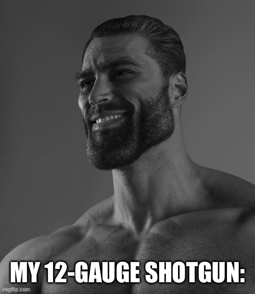 Giga Chad | MY 12-GAUGE SHOTGUN: | image tagged in giga chad | made w/ Imgflip meme maker