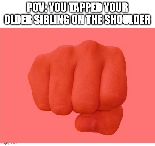 I was just gonna ask you for something is what I would like to say | POV: YOU TAPPED YOUR OLDER SIBLING ON THE SHOULDER | image tagged in fish,fist,one punch man,punch,anime wall punch,funny memes | made w/ Imgflip meme maker