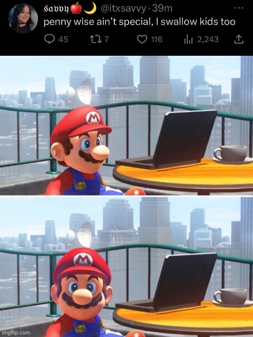 image tagged in mario looks at computer | made w/ Imgflip meme maker