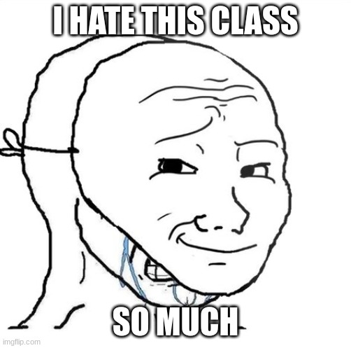 its loud, its racist, its homophobic, its annoying | I HATE THIS CLASS; SO MUCH | image tagged in crying wojak mask | made w/ Imgflip meme maker