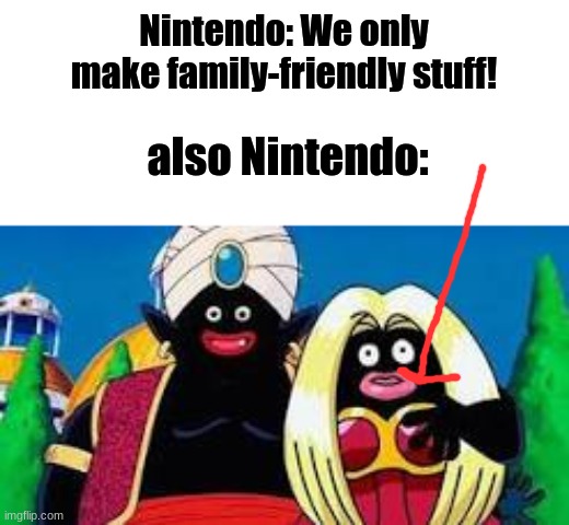 I'm not sure how I feel about that image... | Nintendo: We only make family-friendly stuff! also Nintendo: | image tagged in memes,gifs,nintendo,tuxedo winnie the pooh,1 trophy,iceu | made w/ Imgflip meme maker