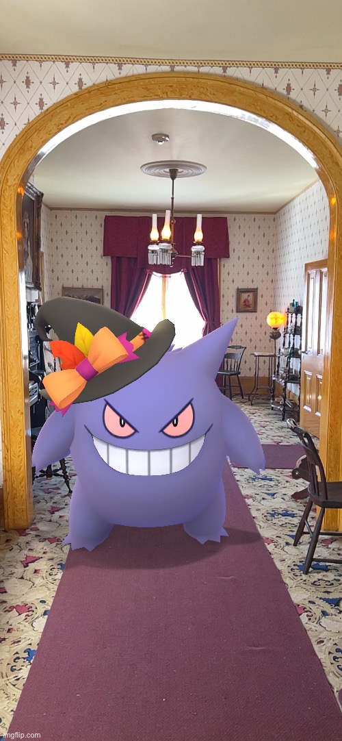 Pic of my Gengar in a “haunted” house in San Diego | made w/ Imgflip meme maker