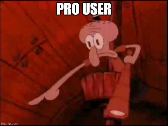 Squidward pointing | PRO USER | image tagged in squidward pointing | made w/ Imgflip meme maker