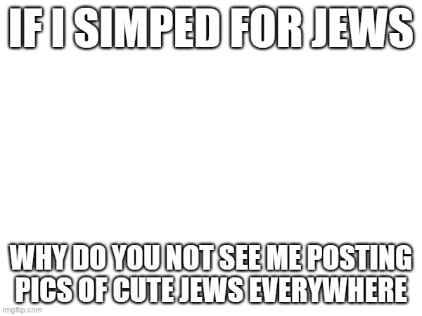 IF I SIMPED FOR JEWS; WHY DO YOU NOT SEE ME POSTING PICS OF CUTE JEWS EVERYWHERE | made w/ Imgflip meme maker