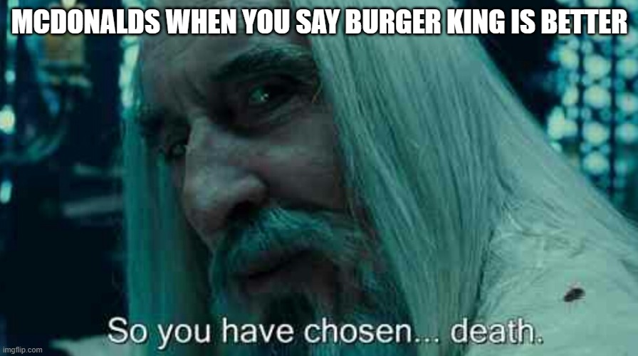 but its just my opinion | MCDONALDS WHEN YOU SAY BURGER KING IS BETTER | image tagged in so you have chosen death | made w/ Imgflip meme maker
