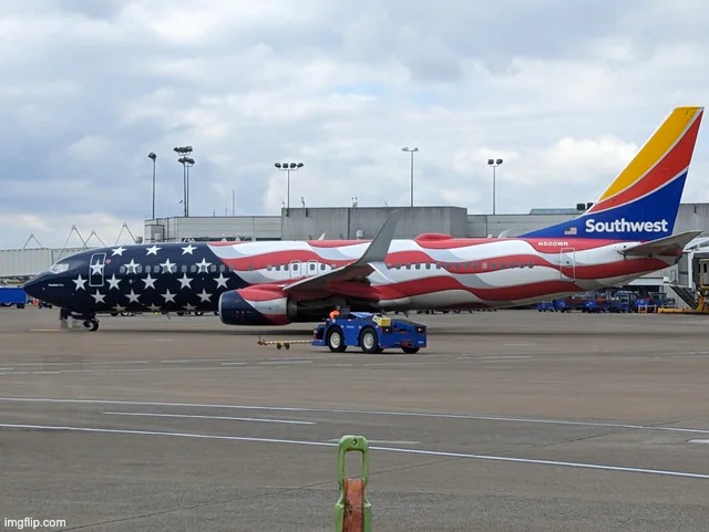 Southwest 737 with an American Flag Livery | image tagged in airplane,aviation,memes,funny | made w/ Imgflip meme maker
