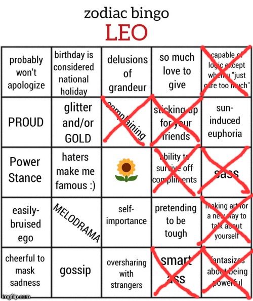 Leo bingo | image tagged in leo bingo | made w/ Imgflip meme maker