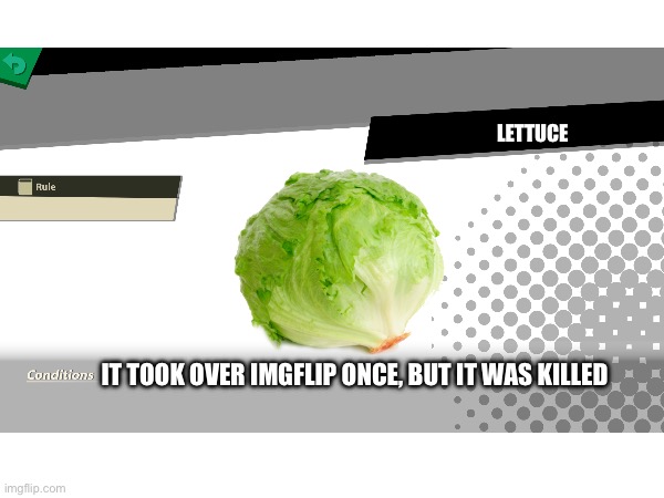 I got the lost smash bros ultimate spirit | LETTUCE; IT TOOK OVER IMGFLIP ONCE, BUT IT WAS KILLED | image tagged in lettuce,ssbu | made w/ Imgflip meme maker