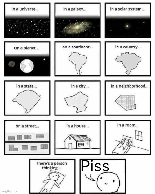 in a universe in a galaxy person thinking | Piss | image tagged in in a universe in a galaxy person thinking | made w/ Imgflip meme maker