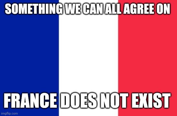 Vive la France | SOMETHING WE CAN ALL AGREE ON; FRANCE DOES NOT EXIST | image tagged in vive la france | made w/ Imgflip meme maker