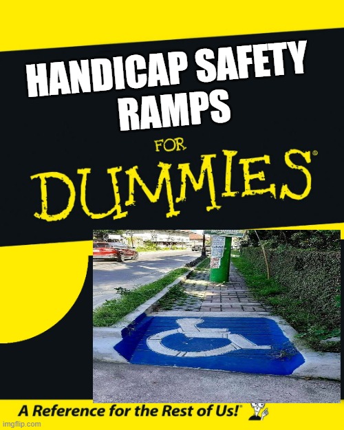 Judging Books, Covers, Blah Blah Yada | HANDICAP SAFETY 
RAMPS | image tagged in for dummies,semi-dark humor | made w/ Imgflip meme maker