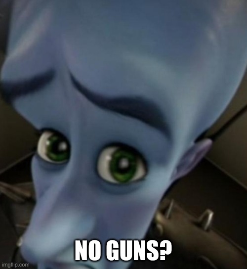 Megamind no bitches | NO GUNS? | image tagged in megamind no bitches | made w/ Imgflip meme maker