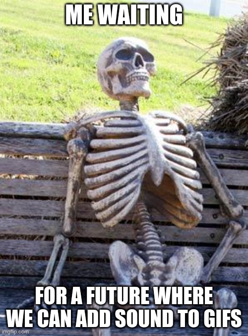 i believe that this is our future | ME WAITING; FOR A FUTURE WHERE WE CAN ADD SOUND TO GIFS | image tagged in memes,waiting skeleton | made w/ Imgflip meme maker