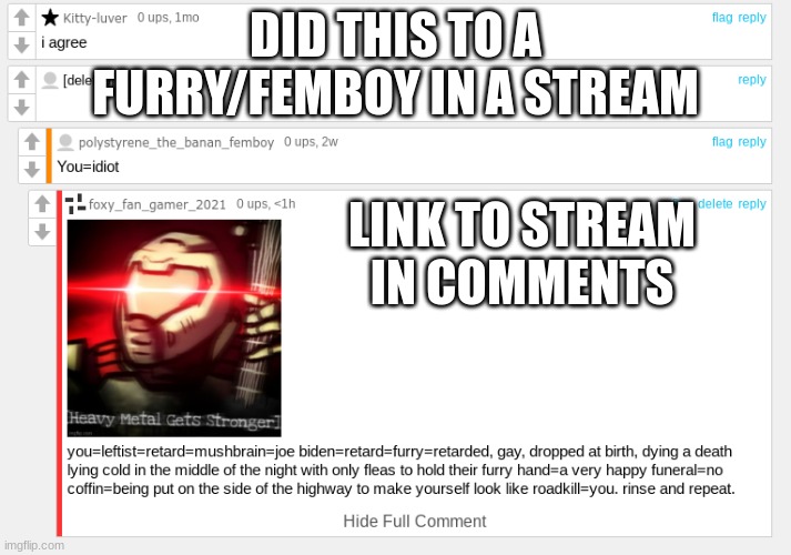 DID THIS TO A FURRY/FEMBOY IN A STREAM; LINK TO STREAM IN COMMENTS | made w/ Imgflip meme maker