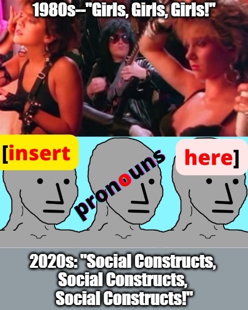 Devo Was Right About De-Evolution | image tagged in motley crue,cultural marxism,pronouns,transgender,inverted reality,npc | made w/ Imgflip meme maker