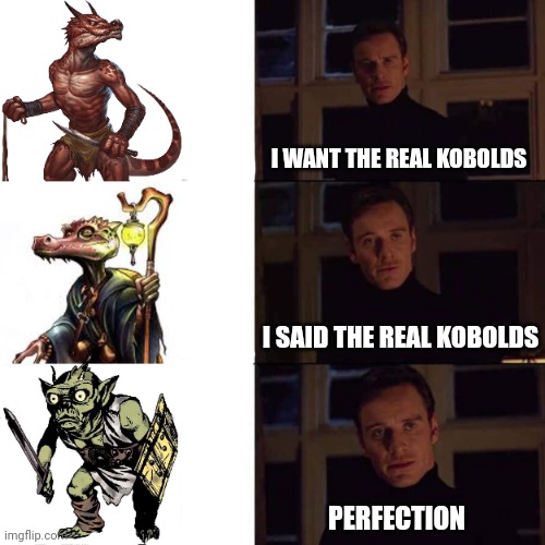 The real kobolds | I WANT THE REAL KOBOLDS; I SAID THE REAL KOBOLDS; PERFECTION | image tagged in dnd,nerd | made w/ Imgflip meme maker