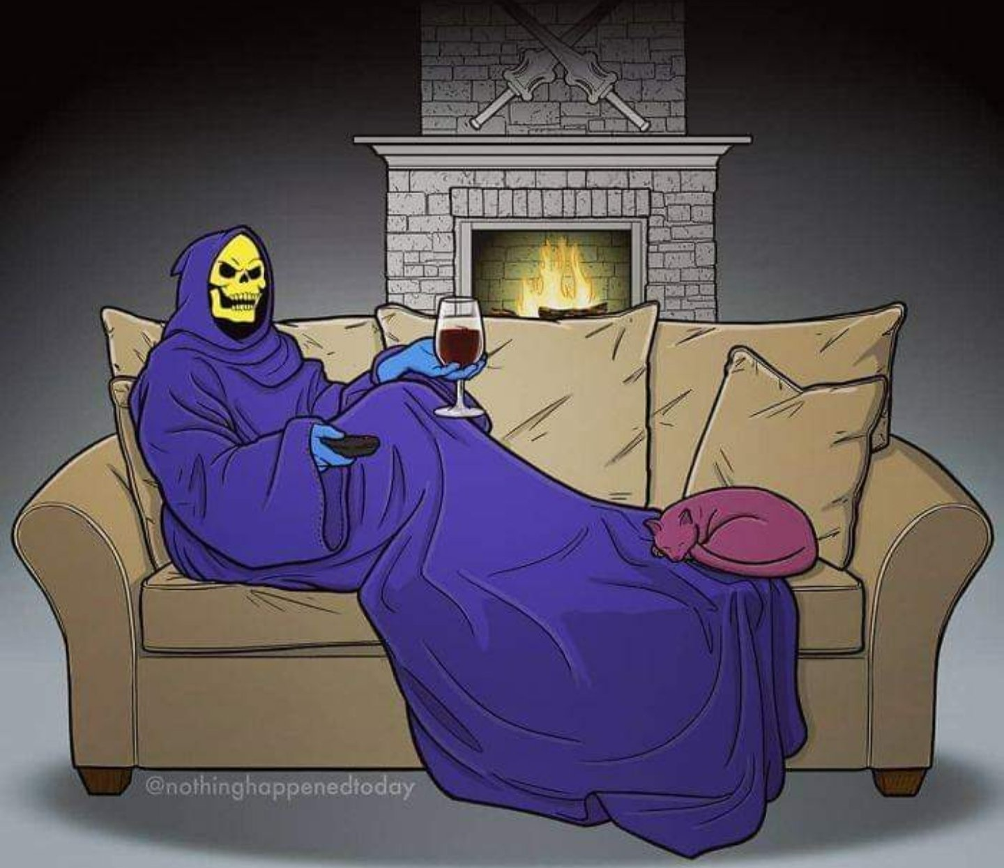 Skeletor chilling on couch Blank Meme Template