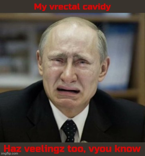 Putin crying | My vrectal cavidy Haz veelingz too, vyou know | image tagged in putin crying | made w/ Imgflip meme maker