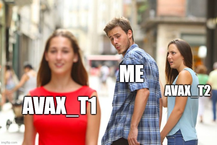 Distracted Boyfriend Meme | ME; AVAX_T2; AVAX_T1 | image tagged in memes,distracted boyfriend | made w/ Imgflip meme maker